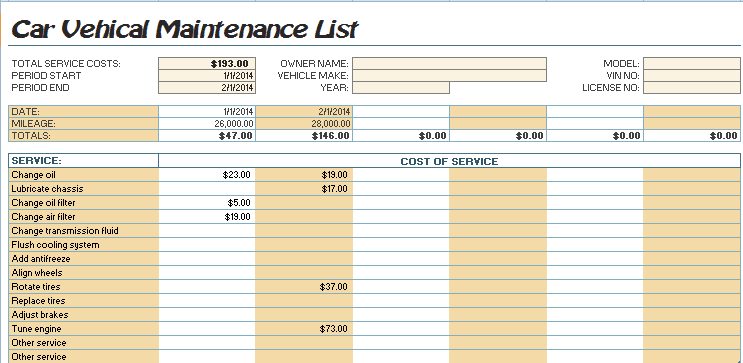 Generator Maintenance Log Sheet Excel Templates