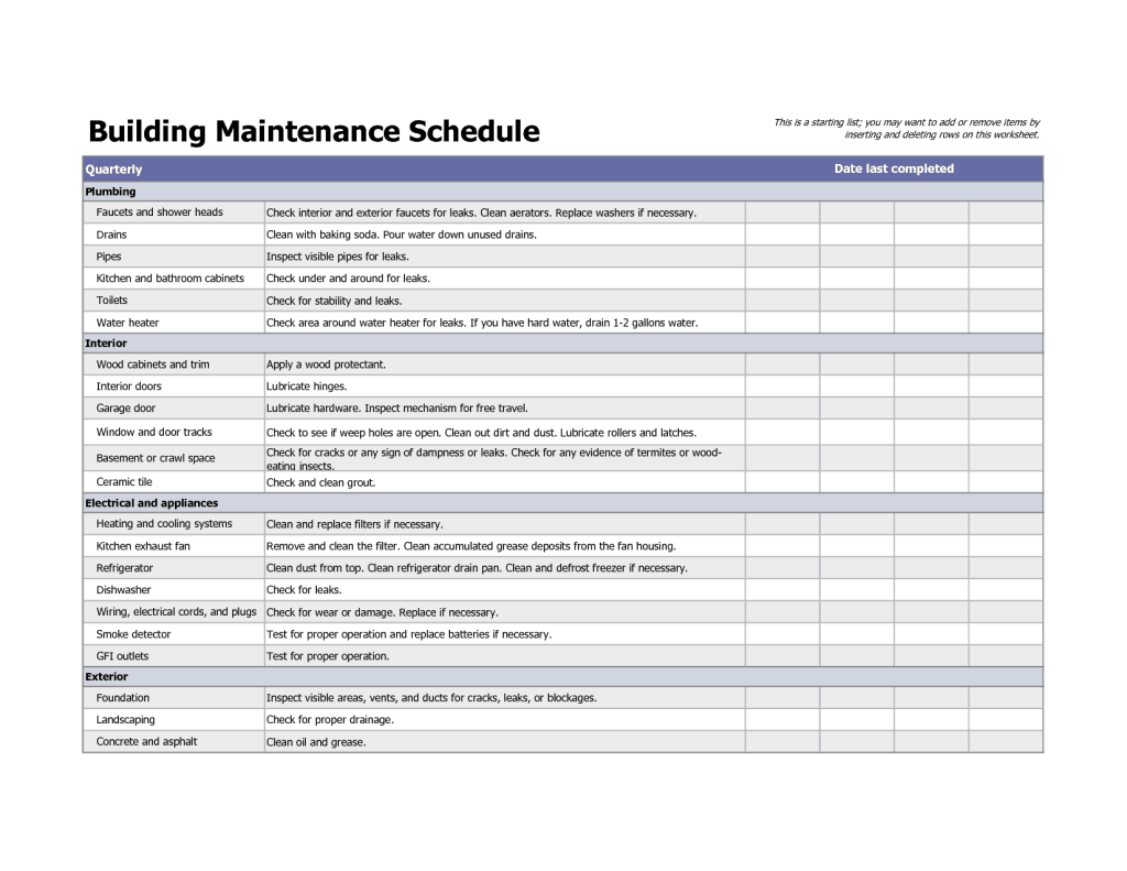 Maintenance Templates Word Excel Formats