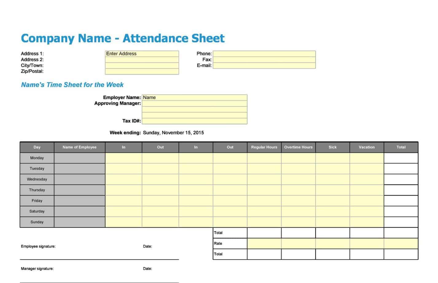 5+ Free Attendance Register Templates Word Excel Formats