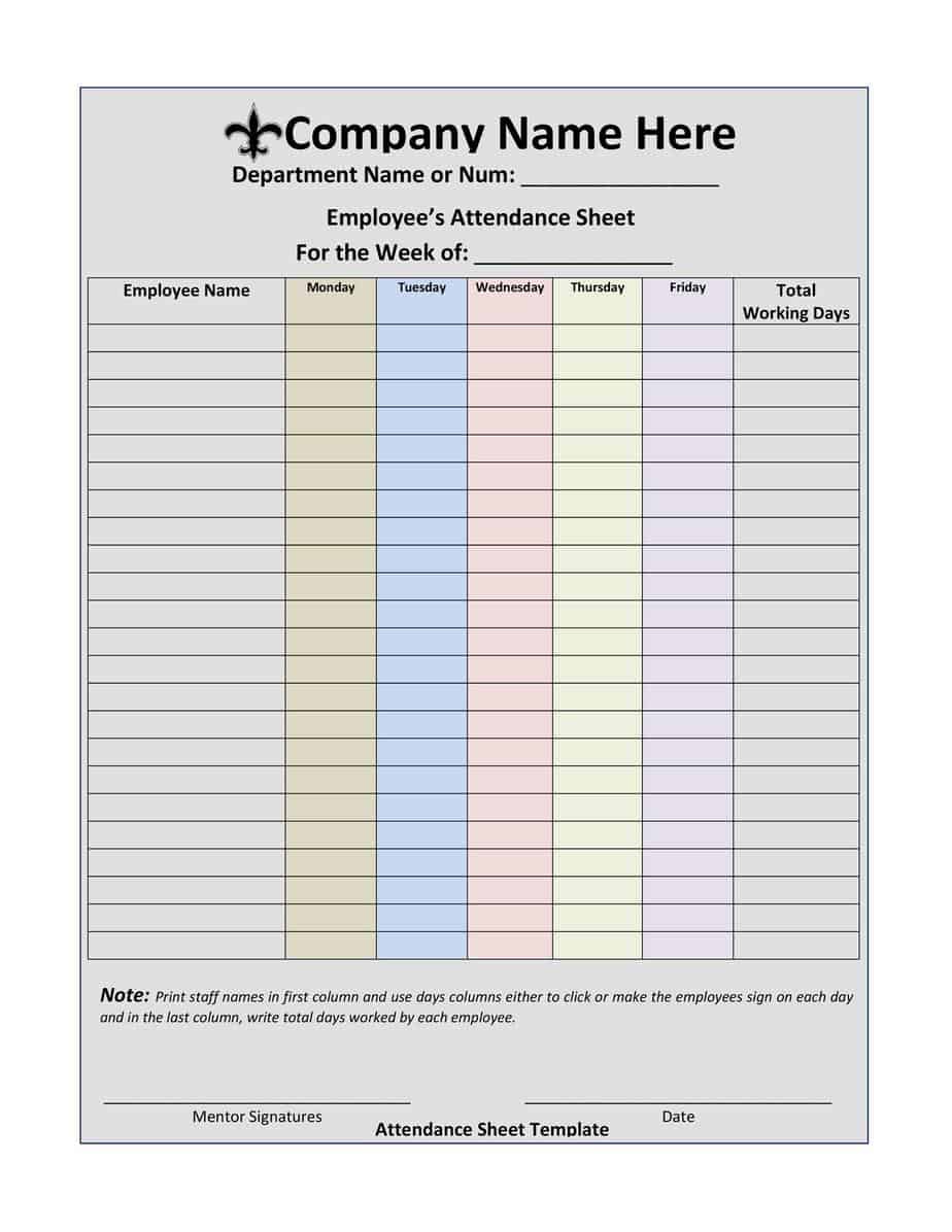 Sample Daily Attendance Sheet For Employees 5 Free Attendance Register Templates Word Excel 