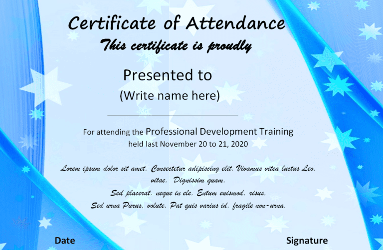 20 Editable Certificate Of Attendance Templates In Ms Word Word Excel Formats 8637