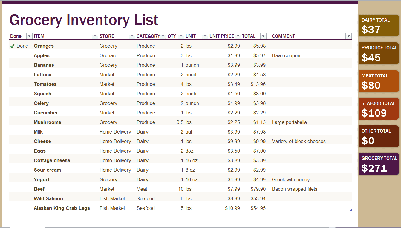 10 Printable Grocery Inventory List Templates EXCEL WORD PDF 