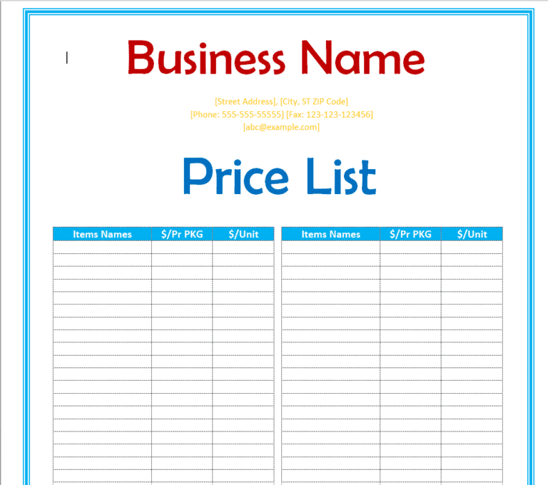 25+ Sample Price List Templates in WORD & EXCEL Templates - Word Excel ...