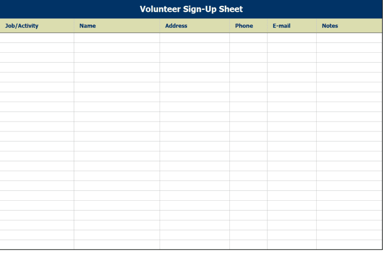 Sample 14+ Customizable Sign-Up Sheet Templates [EXCEL, WORD] - Word ...