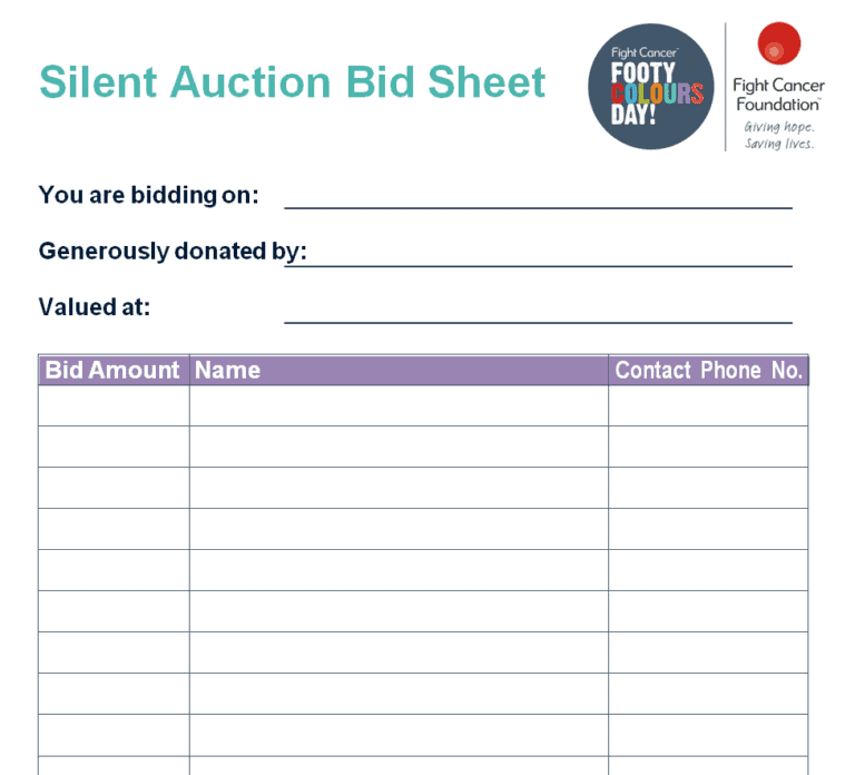 25 BEST Silent Auction Bid Sheet Templates in WORD Format - Word Excel ...